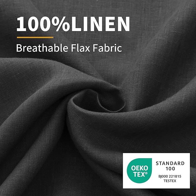CHUFFED Linen Pillow Case 2 Pack 100% Linen Standard Pillowcases, Breathable and Cooling Washed Pillow Shams with Zipper Closure, 20x26 Inches,Dark Grey