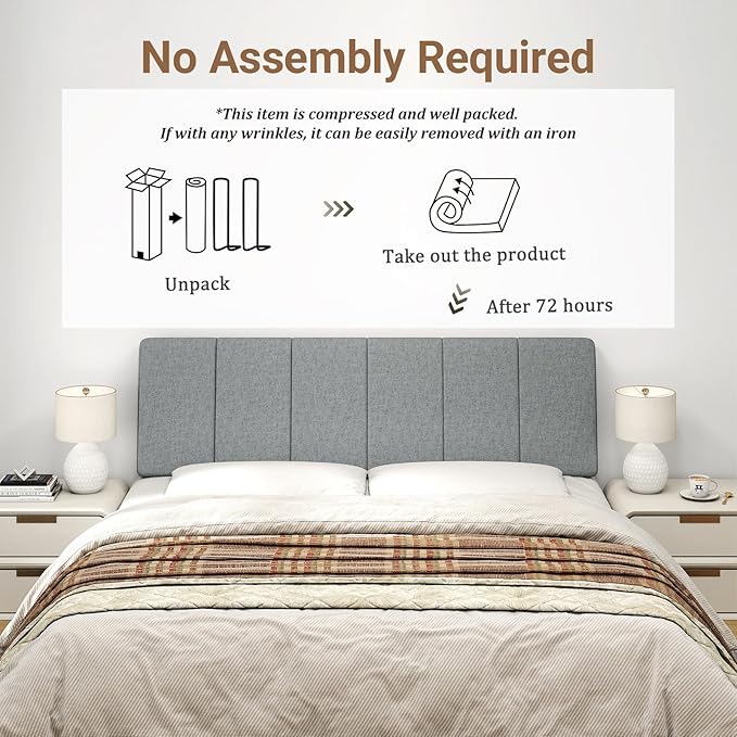 Queen Size Headboard Only-No Assembly, Upholstered Headboard Queen Size Linen Fabric Modern Style Headboards Extra-Thick, Dark Gray