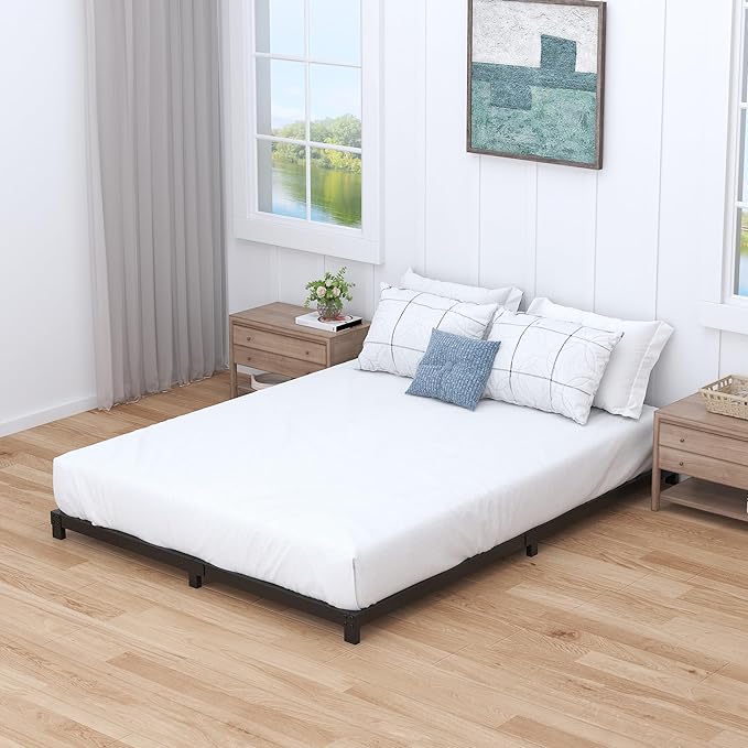 Nailsong 3 Inch Bed Frame Queen Size Low Profile, Queen Bed Frame No Box Spring Needed, Heavy Duty Metal, Easy Assembly, Black