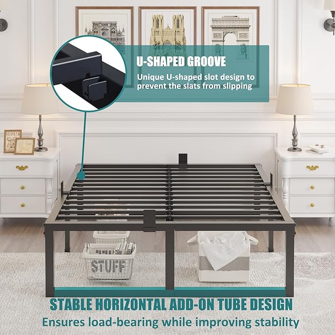 Yitong Angel 18 Inch Queen Bed Frame,3500 lbs Heavy Duty Metal Platform, Steel Slats Support/No Box Spring Needed/Noise Free/Non-Slip/Easy Assembly
