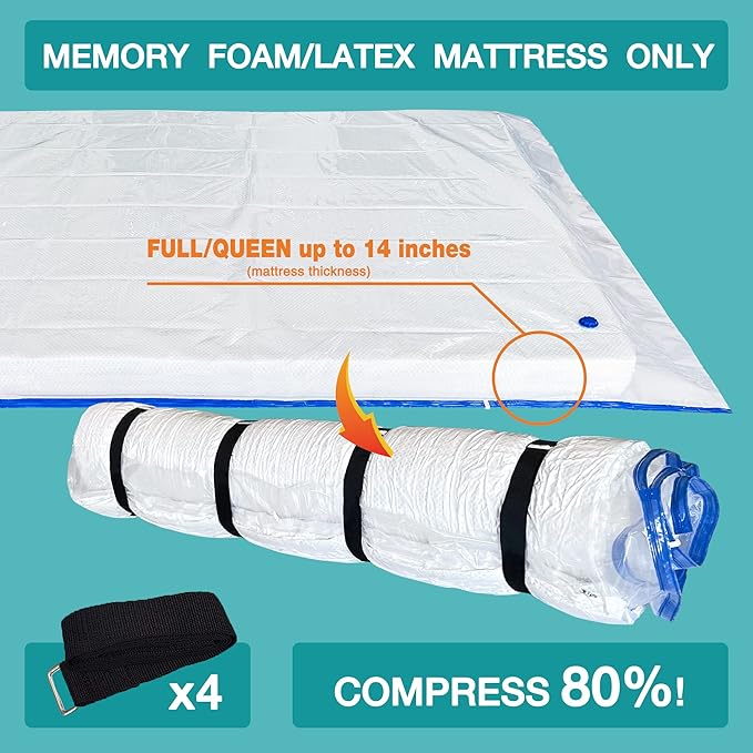 Queen Full Mattress Storage Vacuum Bag for Moving Storage, for Memory Foam Latex Mattress Thick and Tear Resistant