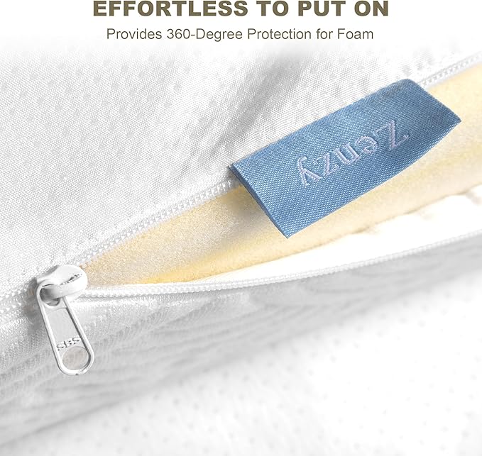 Zenzy 3" Full Bamboo Mattress Topper Cover, Oeko-TEX Certified, Ultra-Soft Zippered Topper Protector with Adjustable Straps, Washable (Cover Only)