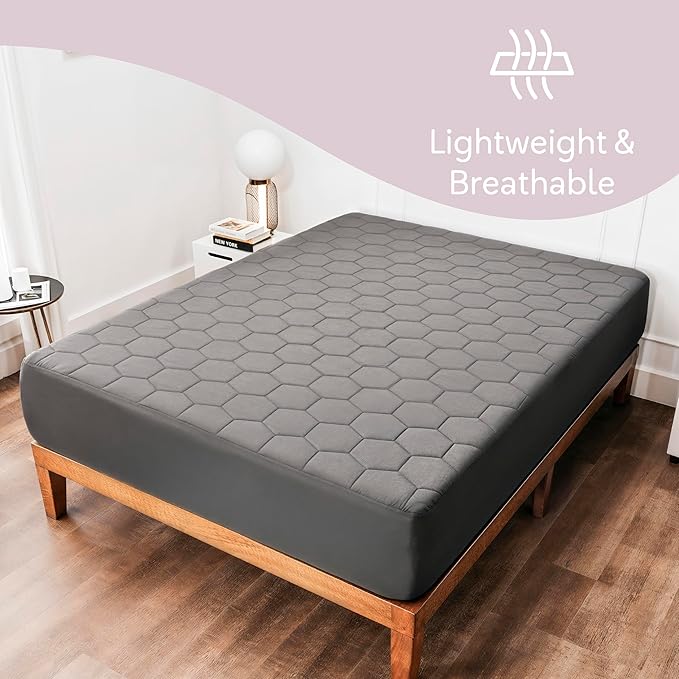 Hearth & Harbor Full Size Quilted Fitted Mattress Pad Cover, 100% Waterproof Mattress Protectors, Deep Pocket Fitted Mattress Cover 8" - 21" (54" x 75", Gray)