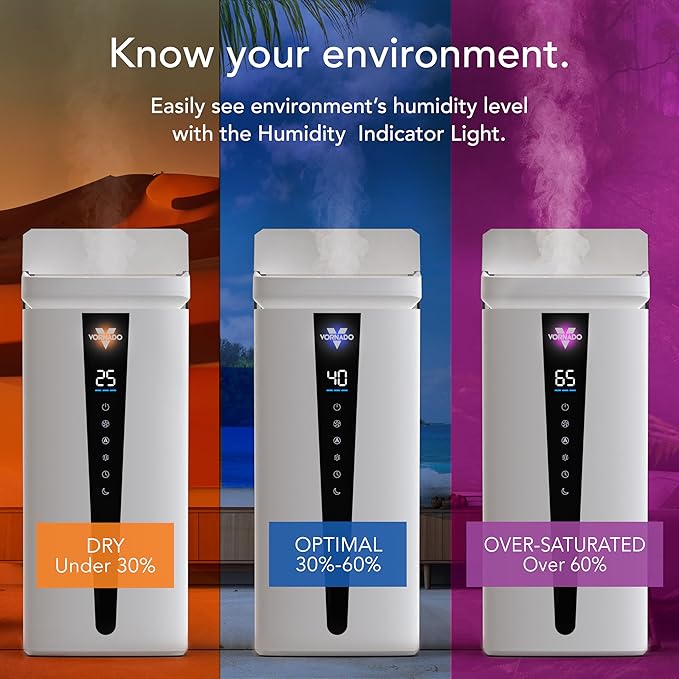 Vornado MISTIC 8 Whole Room Ultrasonic Humidifier, Top-Fill, Aromatherapy, 2-Gallon Tank, 3-Gallon Output, Warm or Cool Mist Humidifier, Automatic Humidity Control, Included Scent Pads