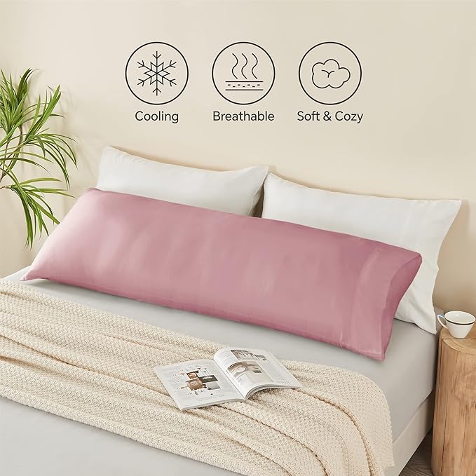 BEDELITE Body Pillow Case Cover, Rayon Made from Bamboo, Cooling Body Pillow Cover for Hot Sleepers and Night Sweats, Breathable & Silky Soft Full Long Pillow Case (Rose Pink, 20x54 Inches)