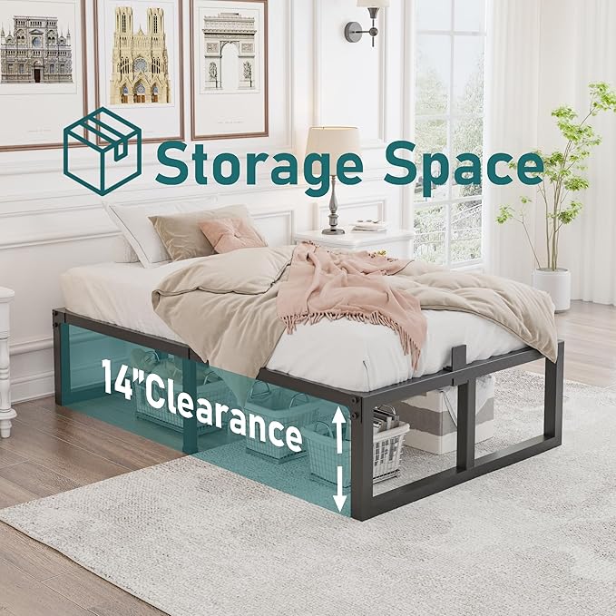 Yitong Angel 16 inch Twin XL Bed Frame,3500 lbs Heavy Duty Metal Platform,Steel Slats Support/No Box Spring Needed/Noise Free/Non-Slip/Easy Assembly