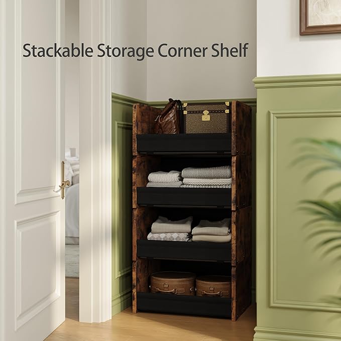 FOUCSSOMEI 2-Tier Stackable Closet Organizer and Storage Stackable Shelves – Heavy-Duty Darwers Wood & Metal, Easy Assembly, Space-Saving Vertical Storage for Bedroom, Closet, Patent Design
