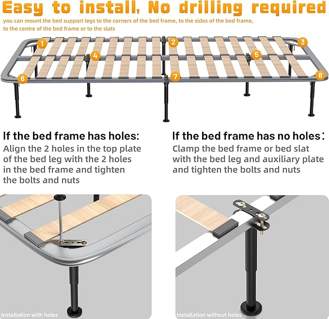 Wlrrcwdttc 2 Pcs Adjustable Height Bed Support Legs 7.08-12.6 inch, Bed Frame Center Support Legs for Bed Frame/Bed Center Slat/Furniture, Heavy Duty Metal Bed Legs Replacement Bed Slats Support Legs