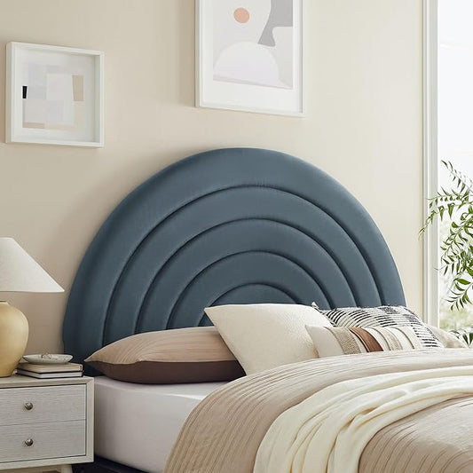Modway Solana Soft Arch Shaped Round Full Headboard in Cadet Blue – Upholstered Headboard – Stain-Resistant Performance Velvet Headboard for Full Size Beds