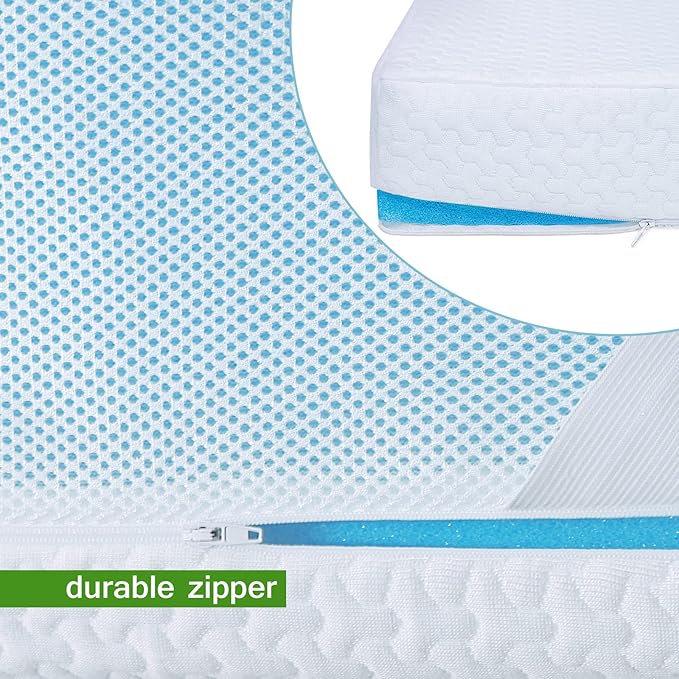 3 Inch Mattress Topper Cover Full (Only Cover) Cooling Rayon Zippered Cover for Mattress Topper with Adjustable Straps for Latex Memory Foam Mattress Cover