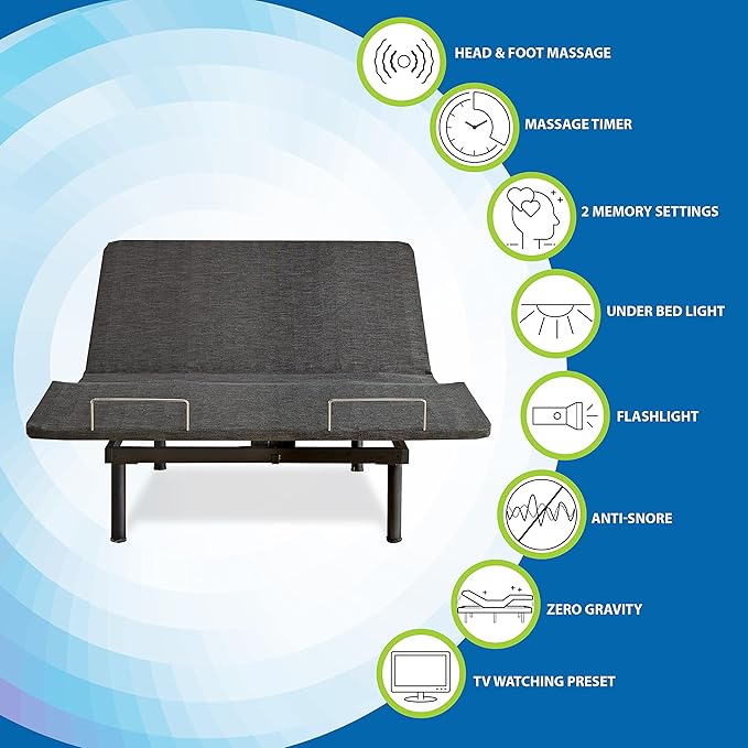 Boyd Sleep Bed Frame Base: Adjustable Zero-Gravity Power Base Anti Snore, with Massage, Split King