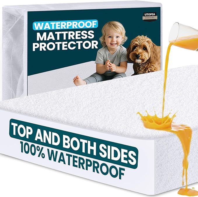 Utopia Bedding Waterproof Mattress Protector Top and Both Sides, Twin Size, Soft and Breathable Dual Sided Terry Mattress Cover, Fitted Style with Stretchable Elastic Pockets