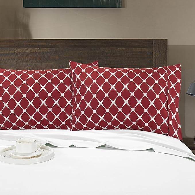 Elegant Comfort Luxury Ultra-Soft 2-Piece Pillowcase Set - 1500 Premium Hotel Quality Microfiber Double Brushed - Wrinkle Resistant, King Size, Bloomingdale Pattern Burgundy