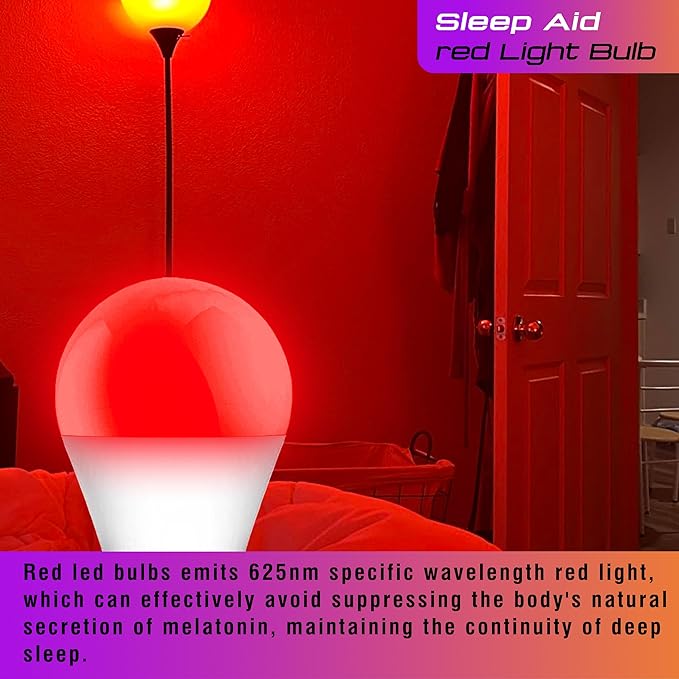 625nm Red Sleep Light Bulbs, 100% Blue Light Blocking, 3W Red LED Light Bulb 25w-40w Equivalent, A15 Red Night Lights for Bedroom Sleep,Baby Nursery,Porch,Holiday Christmas Lighting,Non-Dimmable,4Pack