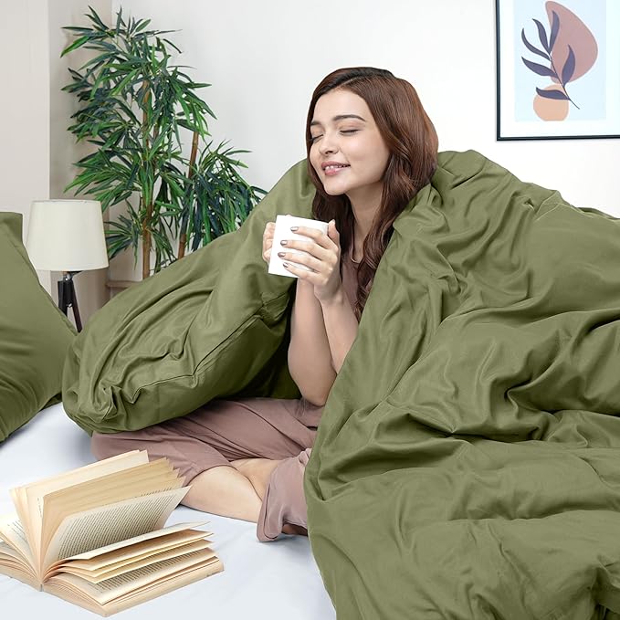 Utopia Bedding Duvet Cover Queen Size - 3 Piece with Zipper Closure - 1 Comforter Cover 90X90 Inches & 2 Pillow Shams 20X26 Inches (Olive) Comforter Not Included