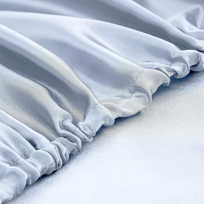 Homiest 4pcs Extra Deep Pocket King Size Bed Sheets, 18-24 Inch Deep Pocket, Baby Blue Satin Sheet Set, Luxury Fitted Sheet Set Fits Ultra Deep Mattress