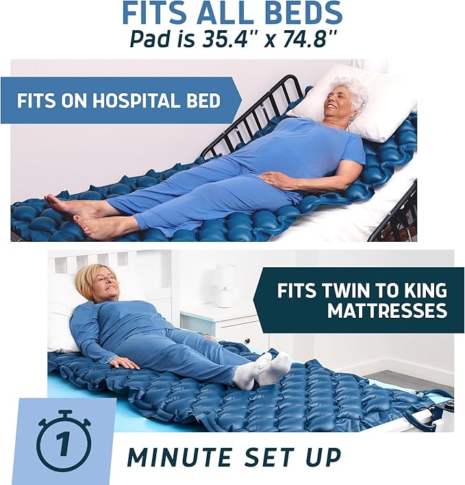 Lunderg Alternating Air Pressure Mattress Pad with Static Mode - Comfortable Bed Sore Prevention - Includes Waterproof Mattress Topper for Hospital Bed or Home & Quiet Pump - Doctors Recommended