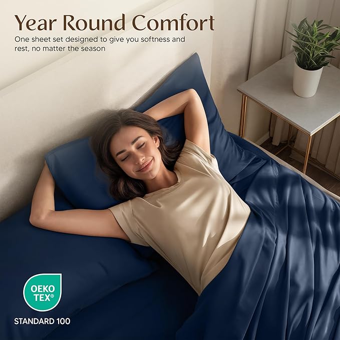 Utopia Bedding Queen Size Sheet Set – 4 Piece Bed Sheets, Soft and Breathable Microfiber, Includes 1 Fitted Sheet, 1 Flat Sheet and 2 Pillowcases – Oeko Tex (Navy)