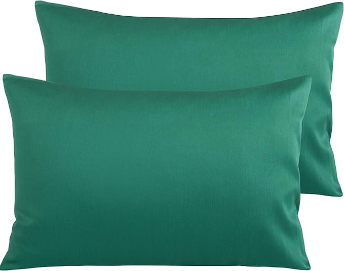 NTBAY Egyptian Cotton Queen Pillowcases - Set of 2, 500 Thread Count Cotton Pillowcases - Soft and Breathable Envelope Closure Pillow Cases - 20x30 Pillow Covers for Bed, Dark Green
