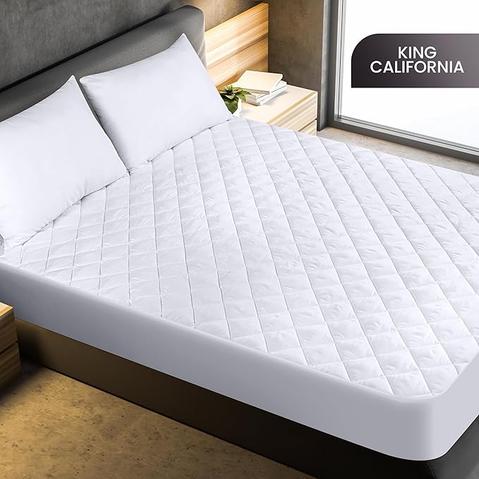 Utopia Bedding Quilted Fitted Mattress Pad, California King Size, Elastic Fitted Mattress Topper Protector and Cover with Deep Pocket Stretches up to 16 Inches, Machine Washable (White)