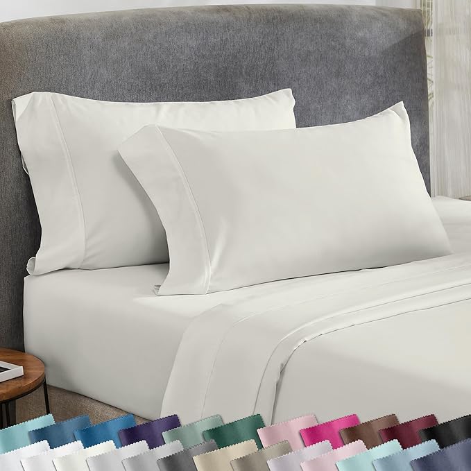 California Design Den Standard Queen Size Pillowcase Set - 400 Thread Count, 100% Cotton Sateen, Set of 2 Pillow Covers, Soft and Breathable - Ivory (Pale Tone)