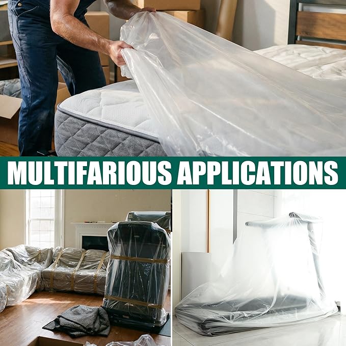 King Size Mattress Bag for Moving and Storage - 5 Mil Heavy Duty, Plastic Waterproof Mattress Cover, Reusable, Tearproof