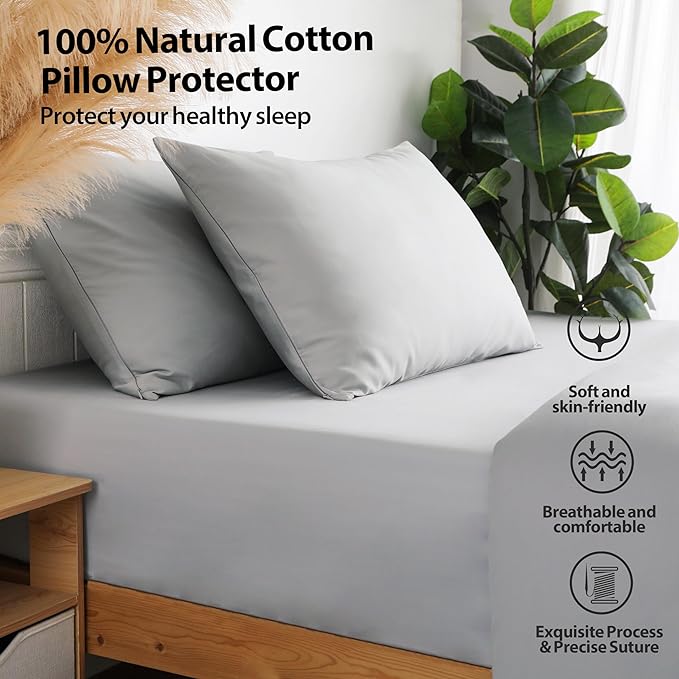 100% Cotton Soft Body Pillow Protectors with Invisible Zipper 20X54 Inches Body Pillow Cases, 600 Thread Count Soft Pillow Cases, Gray Color 1-Pack
