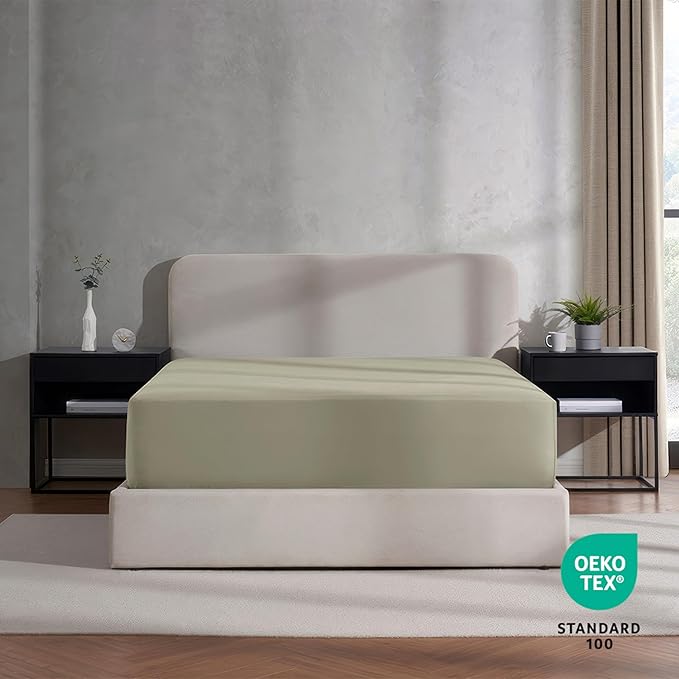 Nestl 4 Pack Light Sage Fitted Sheet Extra Deep Pocket, Hotel Luxury Cal King Fitted Sheet Only Easily Fits 18 to 24 Inch Mattress, Super Soft, Wrinkle-Free and Breathable with Corner Straps