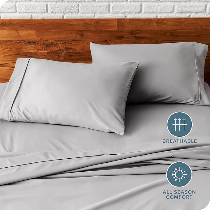 Bare Home Microfiber Pillow Cases - Standard/Queen Size Set of 2 - Cooling Pillowcases - Double Brushed - Light Grey Pillowcases 2 Pack - Easy Care (Standard Pillowcase Set of 2, Light Grey)