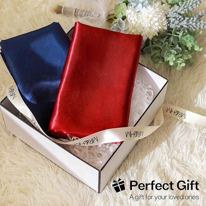 MR&HM Satin Pillowcase for Hair and Skin, Silk Satin Pillowcase 2 Pack, King Size Pillow Cases Set of 2, Silky Pillow Cover with Envelope Closure (20x40, Black Striped)