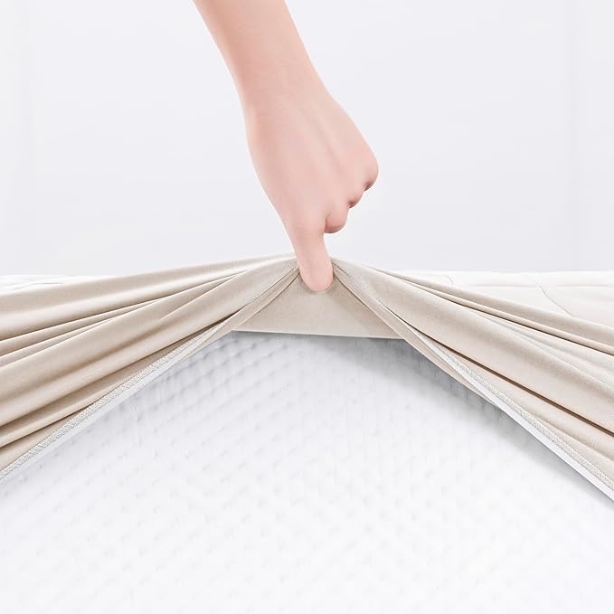 Hearth & Harbor Full Size Quilted Fitted Mattress Pad Cover, 100% Waterproof Mattress Protectors, Deep Pocket Fitted Mattress Cover 8" - 21" (54" x 75", Beige Cream)