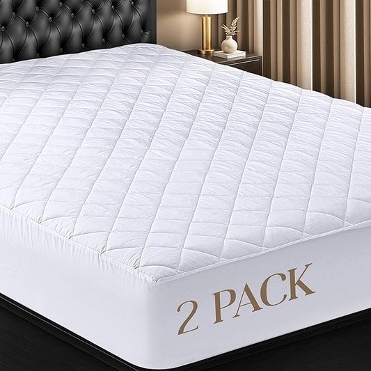 Utopia Bedding 2 Pack Quilted Fitted Mattress Pad, King Size, Elastic Fitted Mattress Topper Protector and Cover with Deep Pocket Stretches up to 16 Inches, Machine Washable (White)