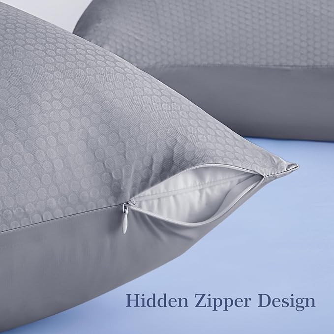 LUXEAR PCM Cooling Pillow Cases, 2 Pack Arc-Chill Q-Max>0.5 Ultra Cool Pillowcases with PCM Print Wick Moisture, Hidden Zipper Cold Pillow Protector for Hot Sleeper & Night Sweats - Grey