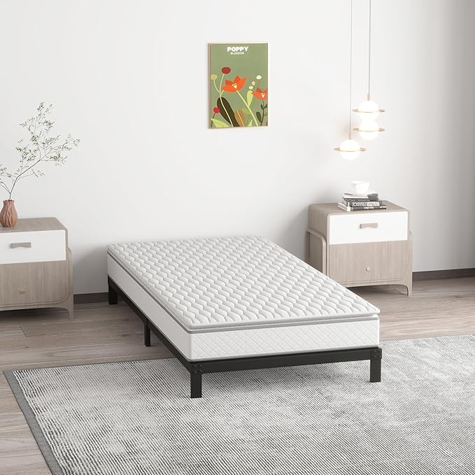 Upcanso 7 Inch XL Twin Bed Frames No Box Spring Need, Low Profile Metal Platform Twin XL Size Bed Frame, Heavy Duty Support, Easy Assembly