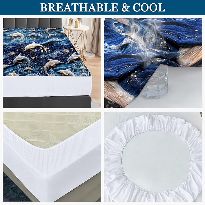 Sufdari Full Mattress Protector,Waterproof Mattress Protector,Fitted Sheet Style Mattress Cover with 18" Deep Pocket,Washable and Comfortable-Dolphin,Full