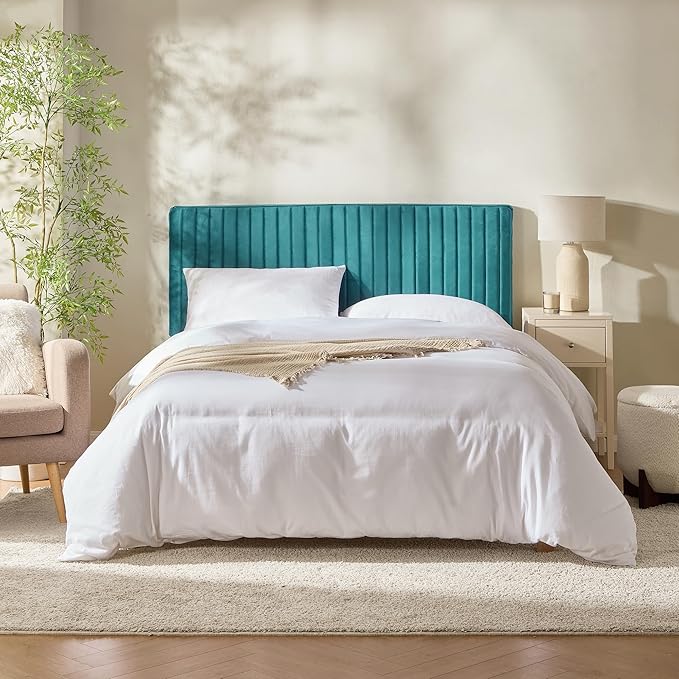 Hearth & Harbor Full Headboard Only, Floating Wall Mounted Headboard Full Size, Easy Assemble Upholstered Peel and Stick Headboards, 3D Soundproof Bed Wall Panels, Velvet Stick on Headboards, Teal