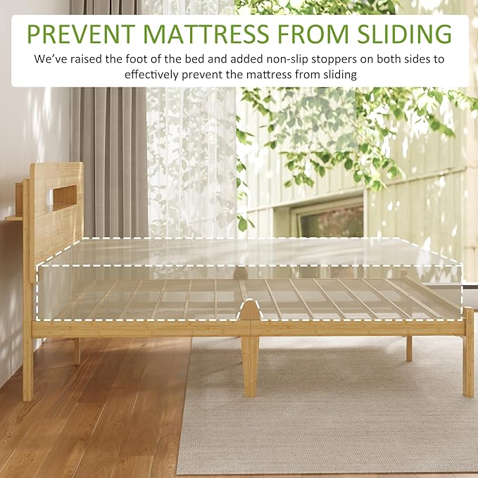 ZIYOO 12 Inch Bamboo Platform Bed Frame Twin Size, Sturdy Bed Frame with Bamboo Frame & Iron Slats, Noise-Free Mattress Foundation No Box Spring Needed, Easy Assembly
