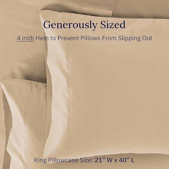 California Design Den Luxuriously Soft Premium 600 Thread Count, 100% Cotton, Crisp King Pillowcases Set of 2, Fits King Size Pillows (Golden Tan)