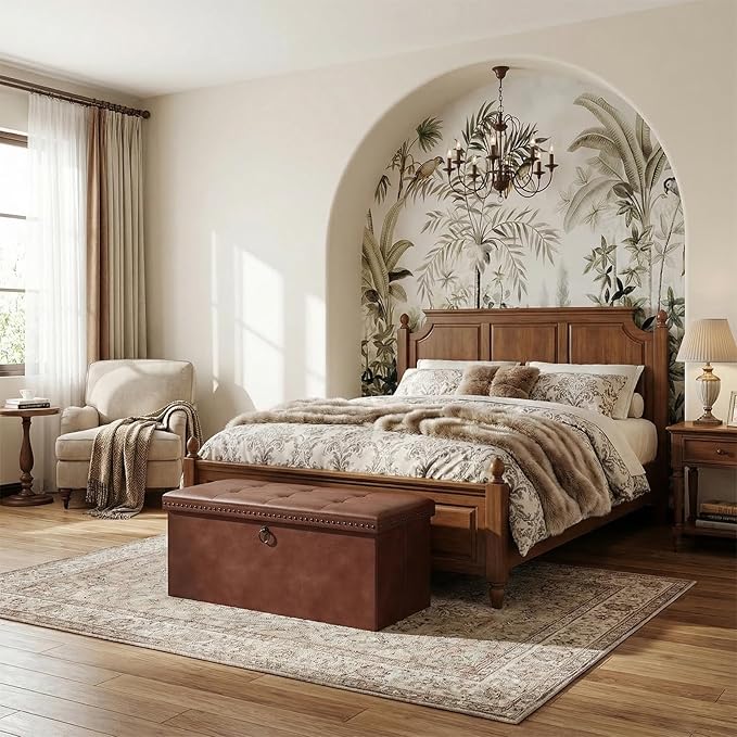 Storage Ottoman, Ottoman Faux Leather Bench, Rectangular Storage Ottoman for Bedroom End of Bed,Combination of Button Suede Rivet Design Ottoman with Storage 32.28" L x 15.75" W x 15.75" H