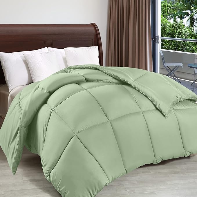 Utopia Bedding King Comforter Duvet Insert, Quilted Sage Green Comforter with Corner Tabs, Box Stitched Down Alternative Comforters King Size 90 x 102 inches