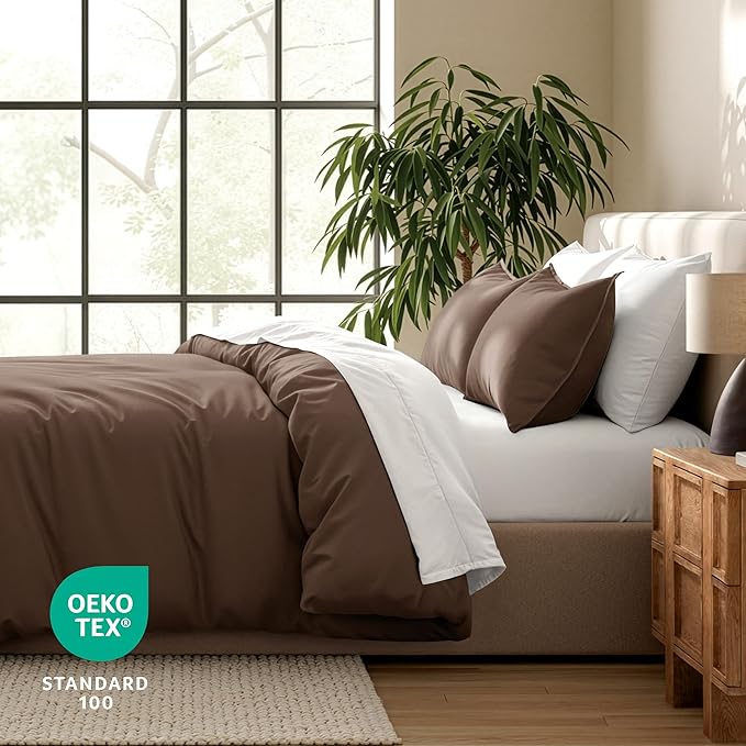 Bare Home Bedding Duvet Cover Queen Size - Premium 1800 Super Soft Collection - Lightweight, Cooling - Soft Breathable Bedding Duvet Cover (Queen, Cocoa)