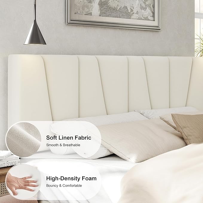 HAOARA King Size Bed Frame with Fabric Upholstered Headboard, Platform Bed with Wooden Slats Support, Fully Mattress Foundation, Box Spring Optional, Easy Assembly