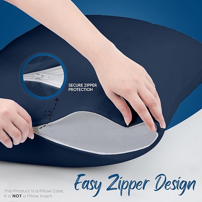 Utopia Bedding Premium 100% Waterproof Pillow Protectors with Zipper Standard Size (Set of 4), Bed Bug and Dust Mite Proof Zippered Pillow Covers, Pillow Encasement Cases, Navy
