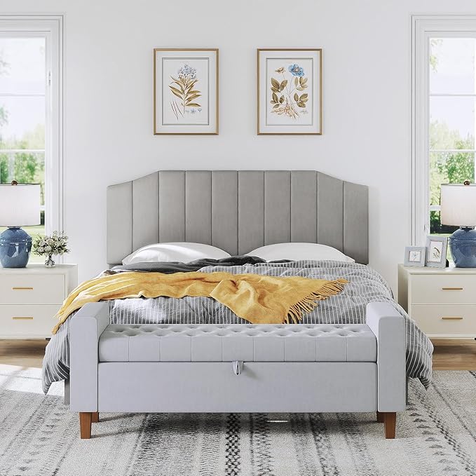 Furpopup King Size Headboard Only, Velvet Upholstered Headboard King/California King Size Wall Mount and Bed Frame Mount, Featuring High-Density Sponge Padding Easy Assembly Comfort Style-Light Gray