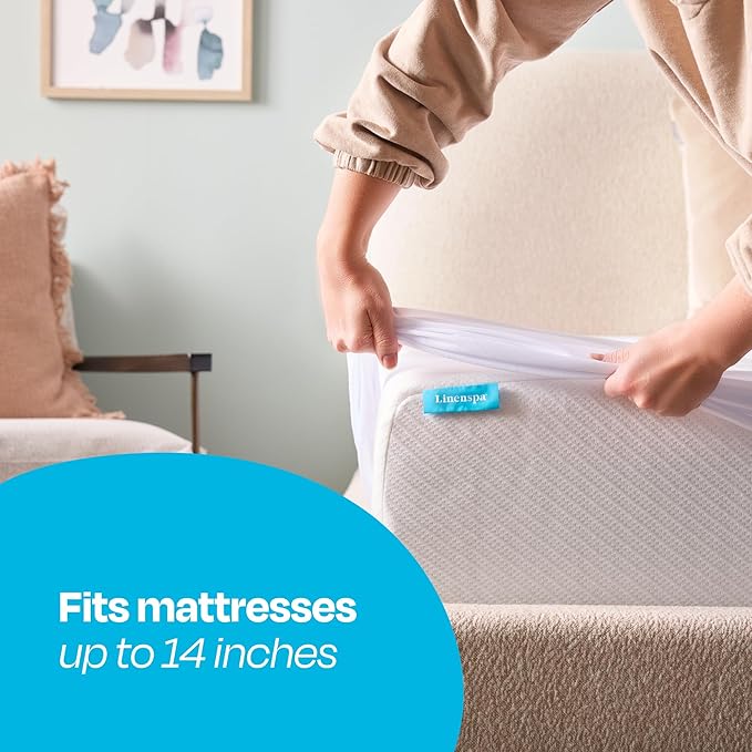 Linenspa Waterproof Mattress Protector, King Size – Fitted Sheet Style, Breathable, Machine Washable & Dryer Safe, White