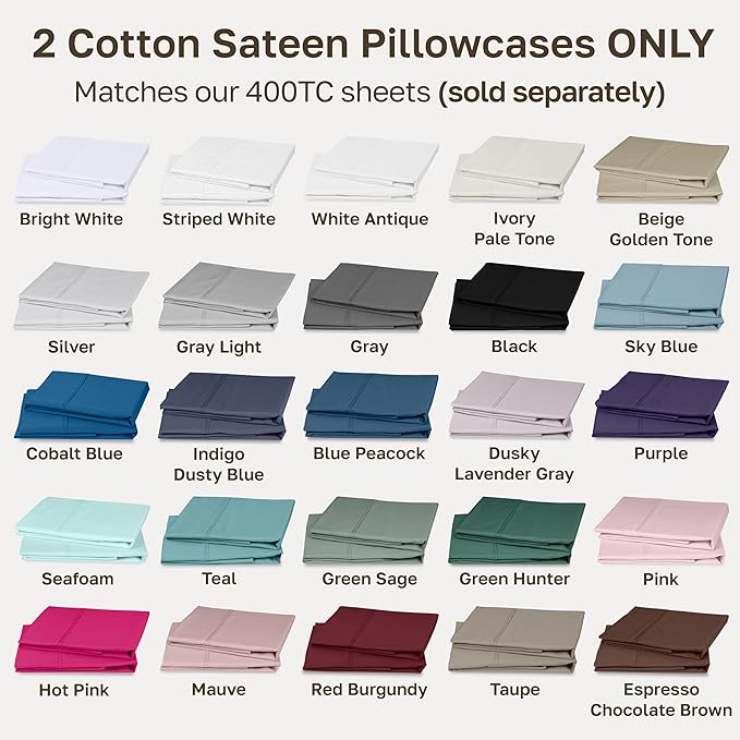 California Design Den Cotton King Pillowcase Set - 400 Thread Count, 100% Cotton Sateen Pillowcases, Set of 2 Pillow Covers, Soft and Breathable - Espresso Chocolate Brown