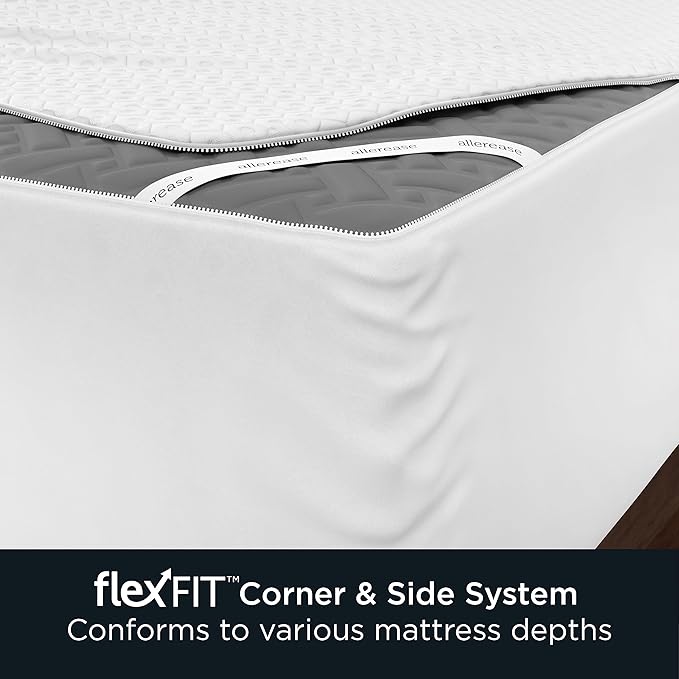 AllerEase Platinum Zip-Off Top Waterproof Mattress Protector Full 360 Degree Zipper Particle Barrier Temperature Balancing Luxurious Plush Top Separately Machine Washable Mattress Cover (White)