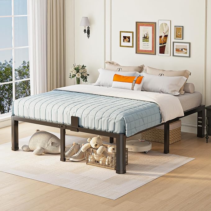 14 inch California King Bed Frame with Round Corner Legs and Headboard Hole Mattress Slide Stopper 3500 lbs Heavy Duty Metal Platform,Steel Slat Support,No Box Spring Needed,Easy Assembly,Noise Free