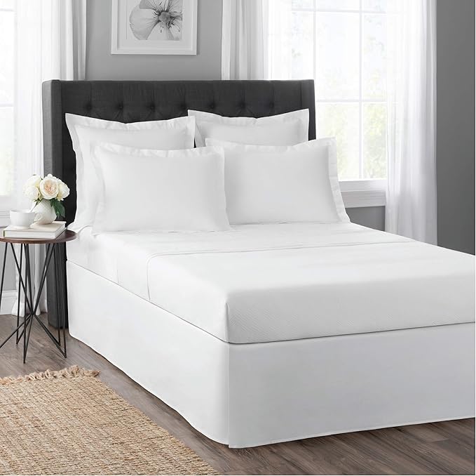 Today’s Home Classic Tailored Bed Skirt Dust Ruffle, Cotton Blend Design, 14" Drop Length, King, White