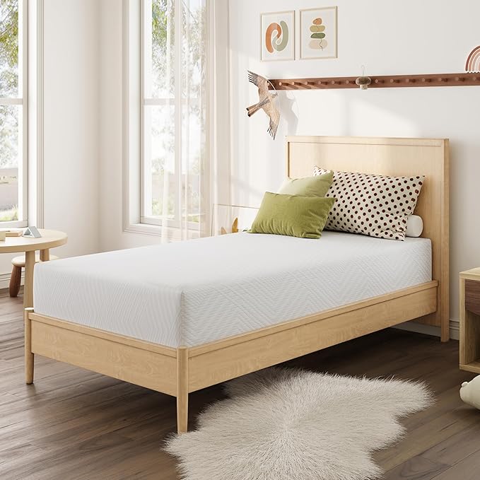 MLILY Twin XL Mattress in a Box, 10 inch Mattresses Made in USA for Kids Bed Single Size Daybed Individual Bunk, Green Tea Memory Foam Mattress for Cool Sleep & Pressure Relief, Medium Firm